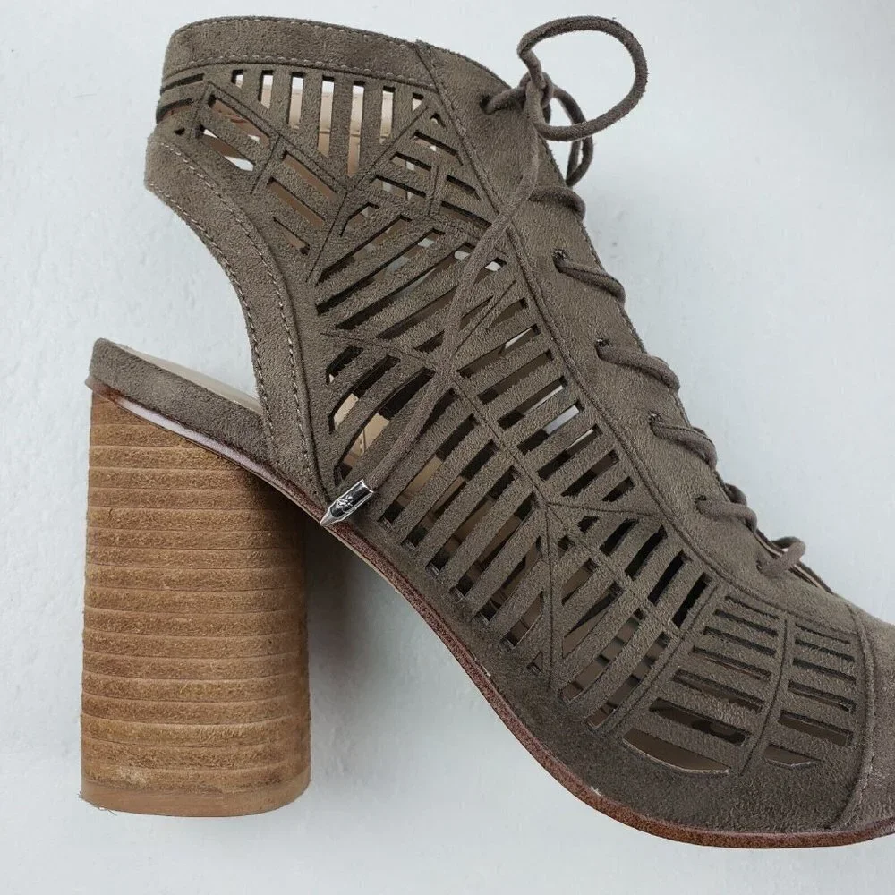 Sam Edelman Rocco Lasercut Sandals Brown Womens 7.5 Lace Up Open Toe Heels